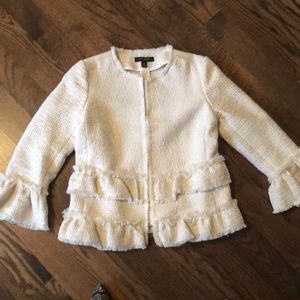 Ann Taylor petite 00 ivory boucle ruffle jacket
